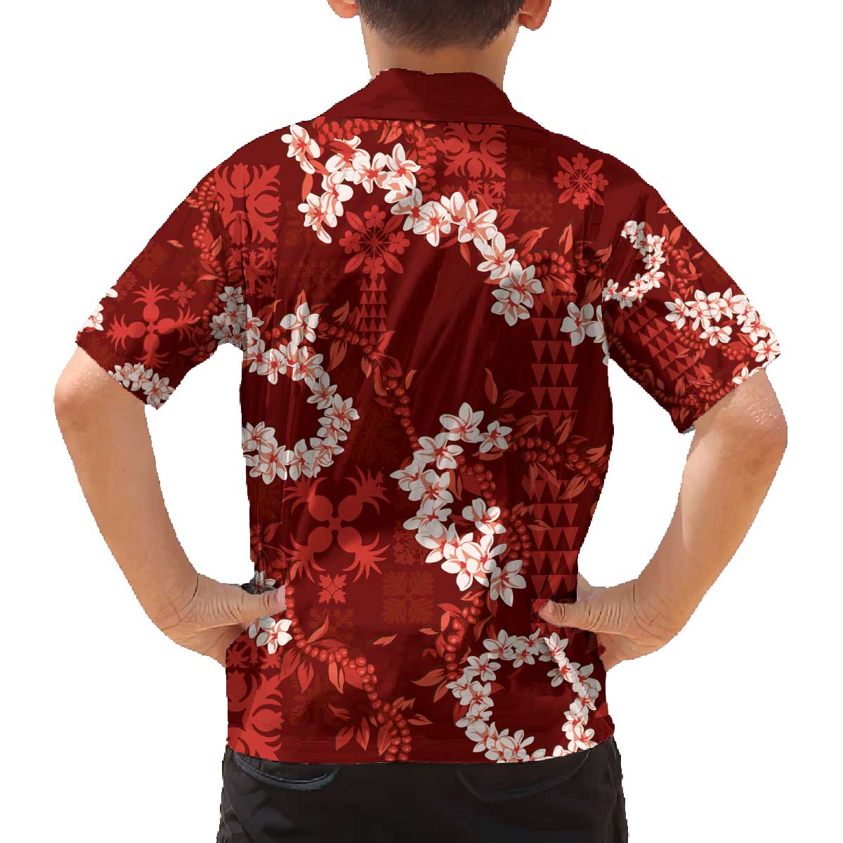 Mokihana Maile and Ilima Leis Family Matching Off The Shoulder Long Sleeve Dress and Hawaiian Shirt Ulaʻula Hawaiian Tapa Quilt Pattern LT9 - Polynesian Pride