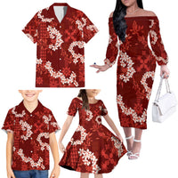 Mokihana Maile and Ilima Leis Family Matching Off The Shoulder Long Sleeve Dress and Hawaiian Shirt Ulaʻula Hawaiian Tapa Quilt Pattern LT9 - Polynesian Pride