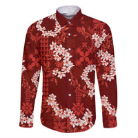 Mokihana Maile and Ilima Leis Family Matching Off The Shoulder Long Sleeve Dress and Hawaiian Shirt Ulaʻula Hawaiian Tapa Quilt Pattern LT9 Dad's Shirt - Long Sleeve Red - Polynesian Pride