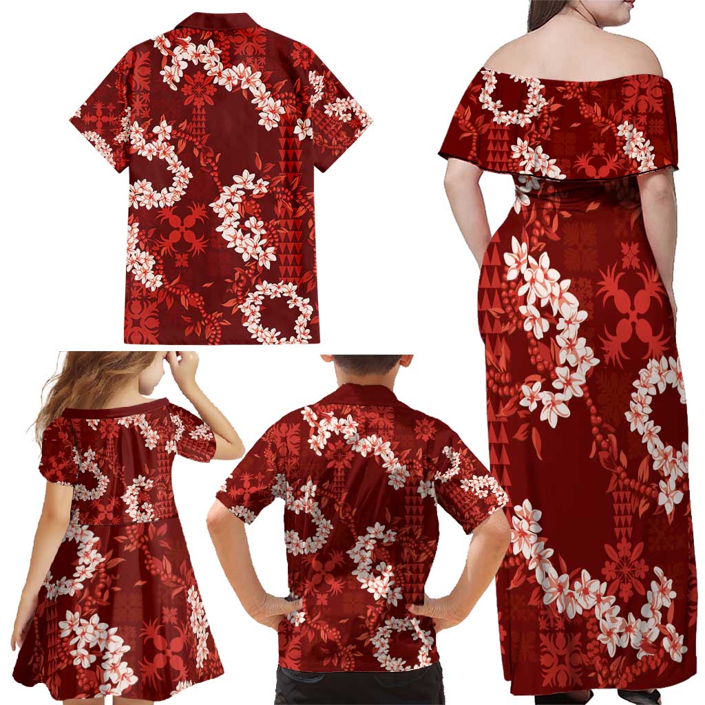 Mokihana Maile and Ilima Leis Family Matching Off Shoulder Maxi Dress and Hawaiian Shirt Ulaʻula Hawaiian Tapa Quilt Pattern LT9 - Polynesian Pride