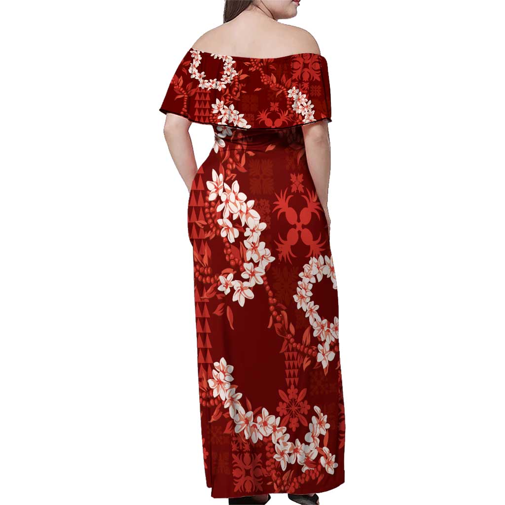 Mokihana Maile and Ilima Leis Family Matching Off Shoulder Maxi Dress and Hawaiian Shirt Ulaʻula Hawaiian Tapa Quilt Pattern LT9 - Polynesian Pride