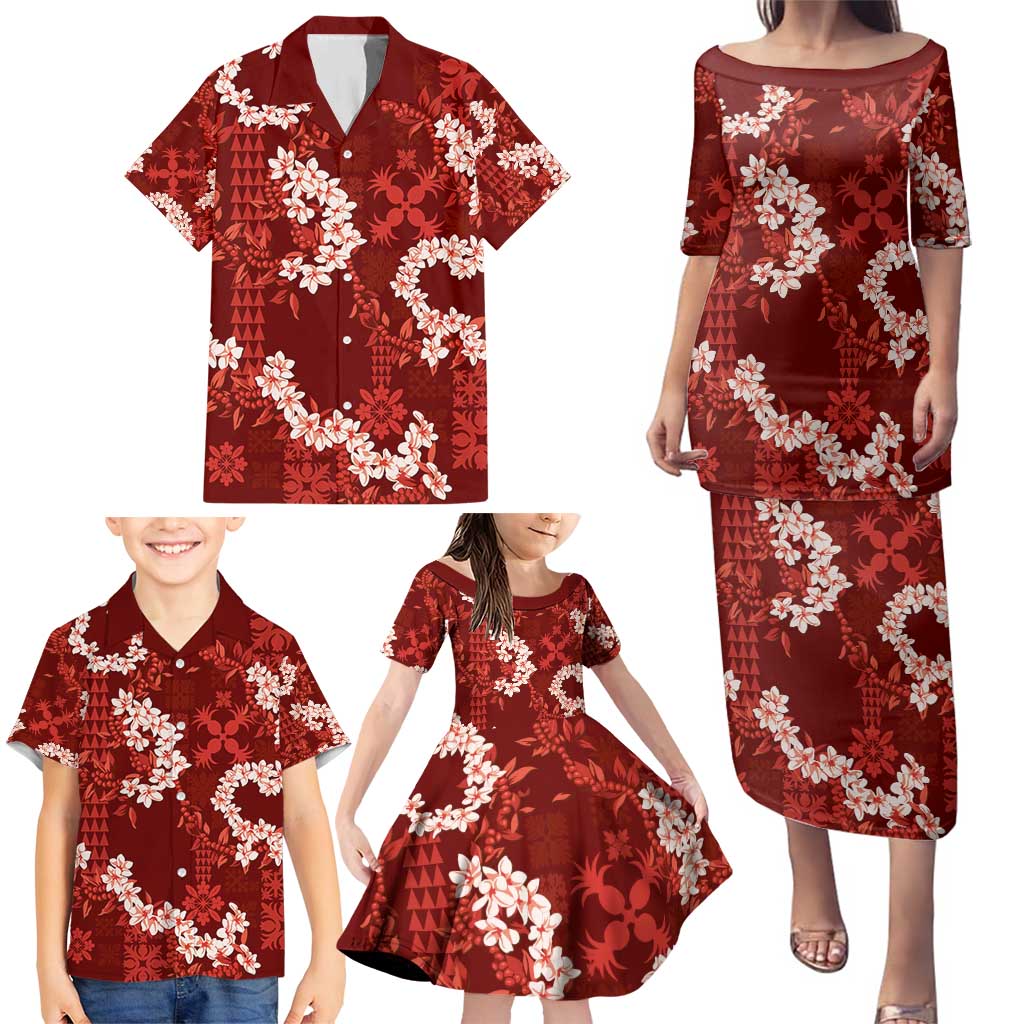 Mokihana Maile and Ilima Leis Family Matching Puletasi and Hawaiian Shirt Ulaʻula Hawaiian Tapa Quilt Pattern LT9 - Polynesian Pride