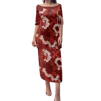 Mokihana Maile and Ilima Leis Family Matching Puletasi and Hawaiian Shirt Ulaʻula Hawaiian Tapa Quilt Pattern LT9 Mom's Dress Red - Polynesian Pride