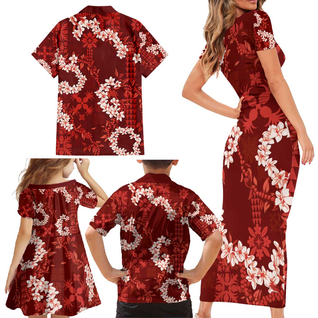 Mokihana Maile and Ilima Leis Family Matching Short Sleeve Bodycon Dress and Hawaiian Shirt Ulaʻula Hawaiian Tapa Quilt Pattern LT9 - Polynesian Pride