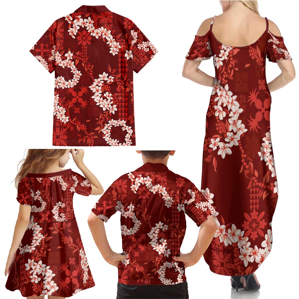 Mokihana Maile and Ilima Leis Family Matching Summer Maxi Dress and Hawaiian Shirt Ulaʻula Hawaiian Tapa Quilt Pattern LT9 - Polynesian Pride