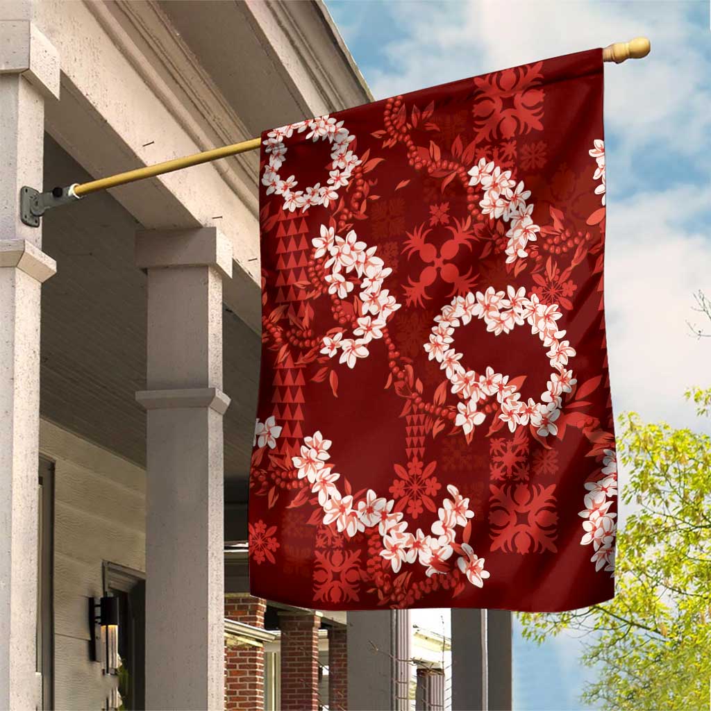 Mokihana Maile and Ilima Leis Garden Flag Ulaʻula Hawaiian Tapa Quilt Pattern LT9 House Flag Red - Polynesian Pride