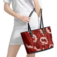 Mokihana Maile and Ilima Leis Leather Tote Bag Ulaʻula Hawaiian Tapa Quilt Pattern - Polynesian Pride