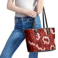Mokihana Maile and Ilima Leis Leather Tote Bag Ulaʻula Hawaiian Tapa Quilt Pattern - Polynesian Pride