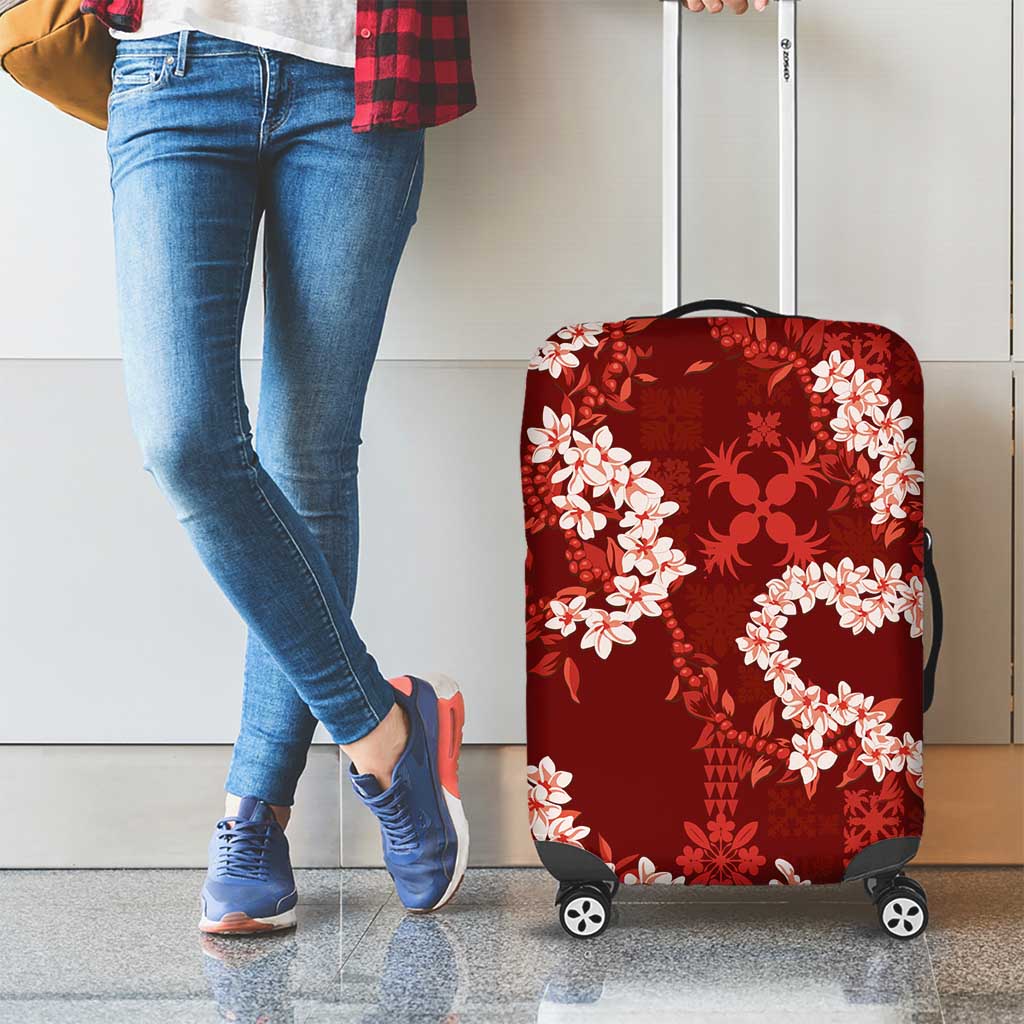 Mokihana Maile and Ilima Leis Luggage Cover Ulaʻula Hawaiian Tapa Quilt Pattern - Polynesian Pride