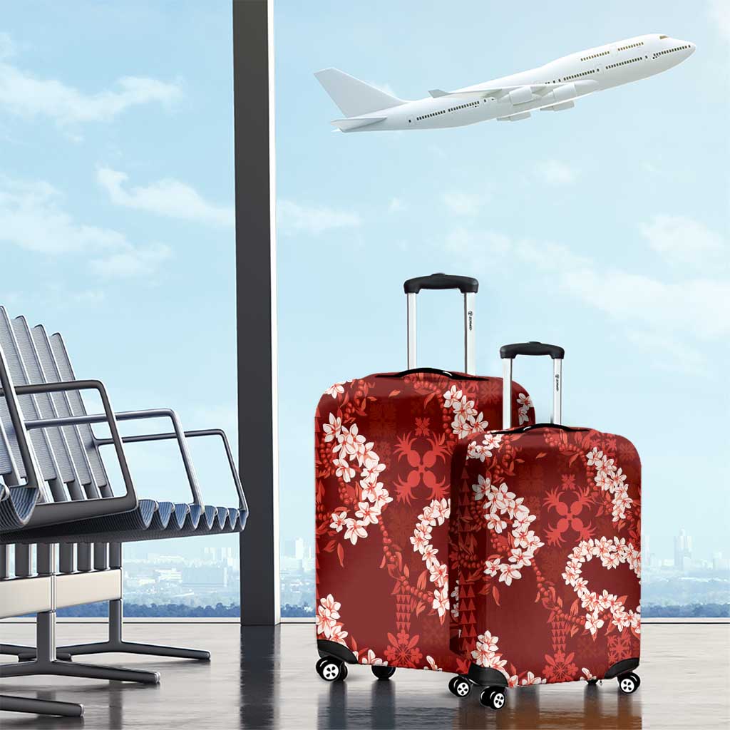 Mokihana Maile and Ilima Leis Luggage Cover Ulaʻula Hawaiian Tapa Quilt Pattern - Polynesian Pride