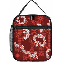 Mokihana Maile and Ilima Leis Lunch Bag Ulaʻula Hawaiian Tapa Quilt Pattern LT9 10.2 × 8.3 × 4.3 inch Red - Polynesian Pride