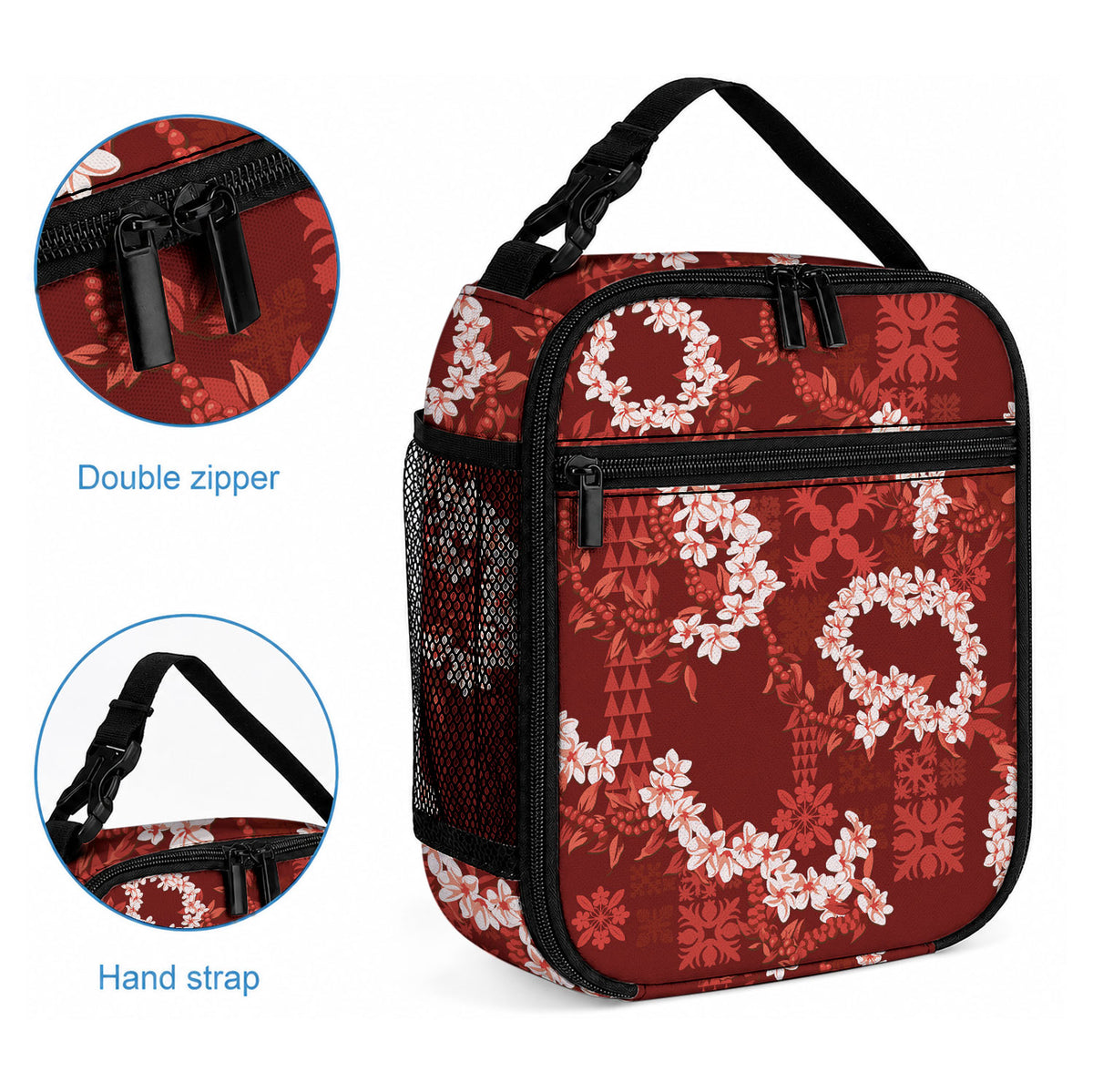 Mokihana Maile and Ilima Leis Lunch Bag Ulaʻula Hawaiian Tapa Quilt Pattern LT9 - Polynesian Pride
