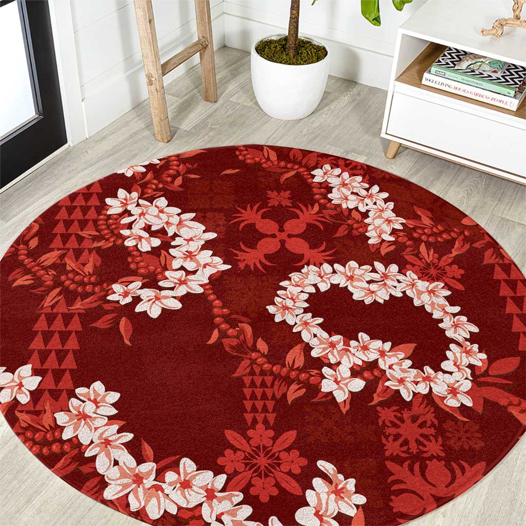 Mokihana Maile and Ilima Leis Round Carpet Ulaʻula Hawaiian Tapa Quilt Pattern - Polynesian Pride
