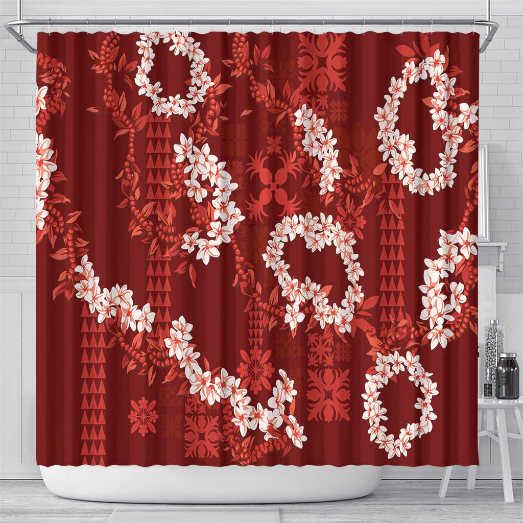 Mokihana Maile and Ilima Leis Shower Curtain Ulaʻula Hawaiian Tapa Quilt Pattern LT9 - Polynesian Pride