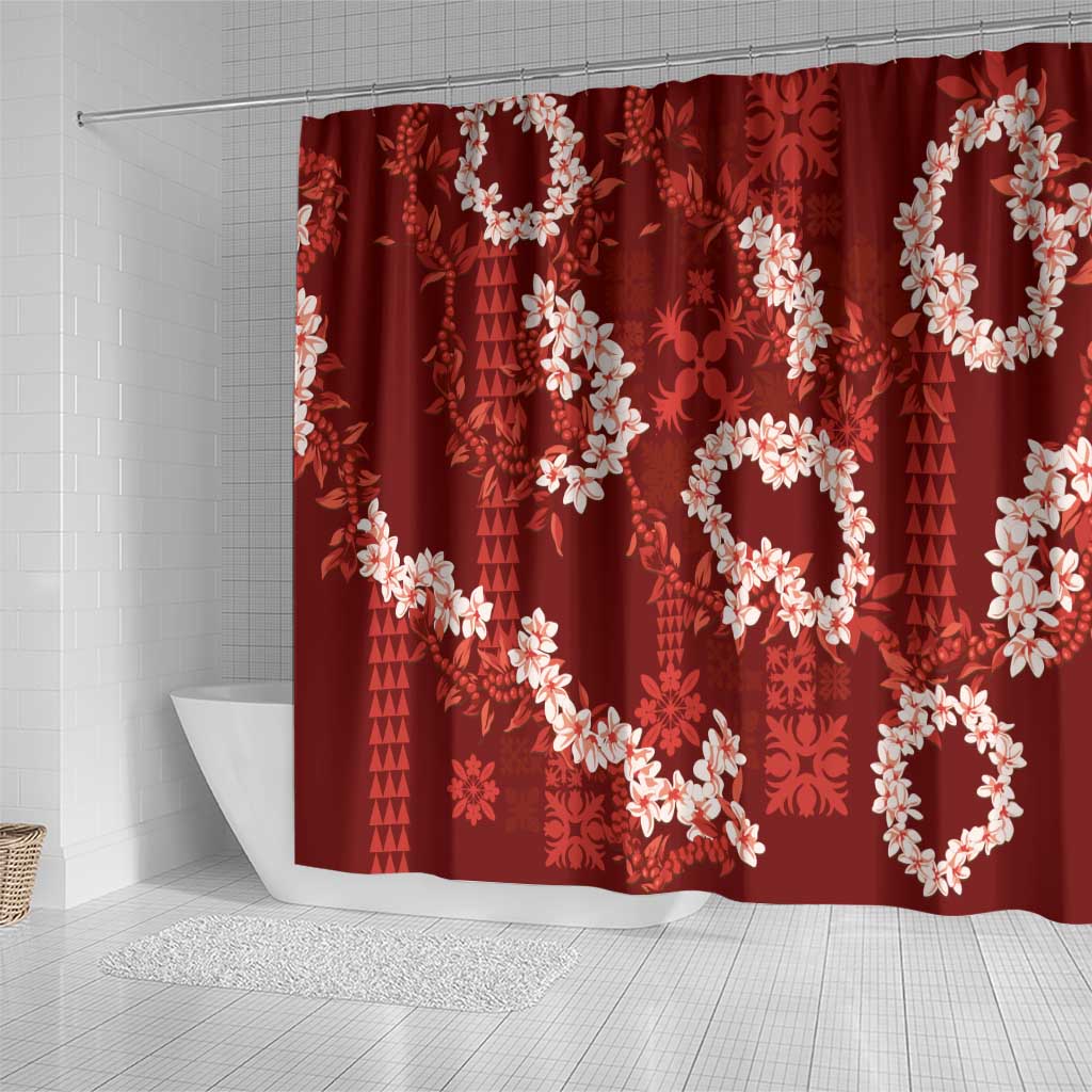 Mokihana Maile and Ilima Leis Shower Curtain Ulaʻula Hawaiian Tapa Quilt Pattern LT9 - Polynesian Pride
