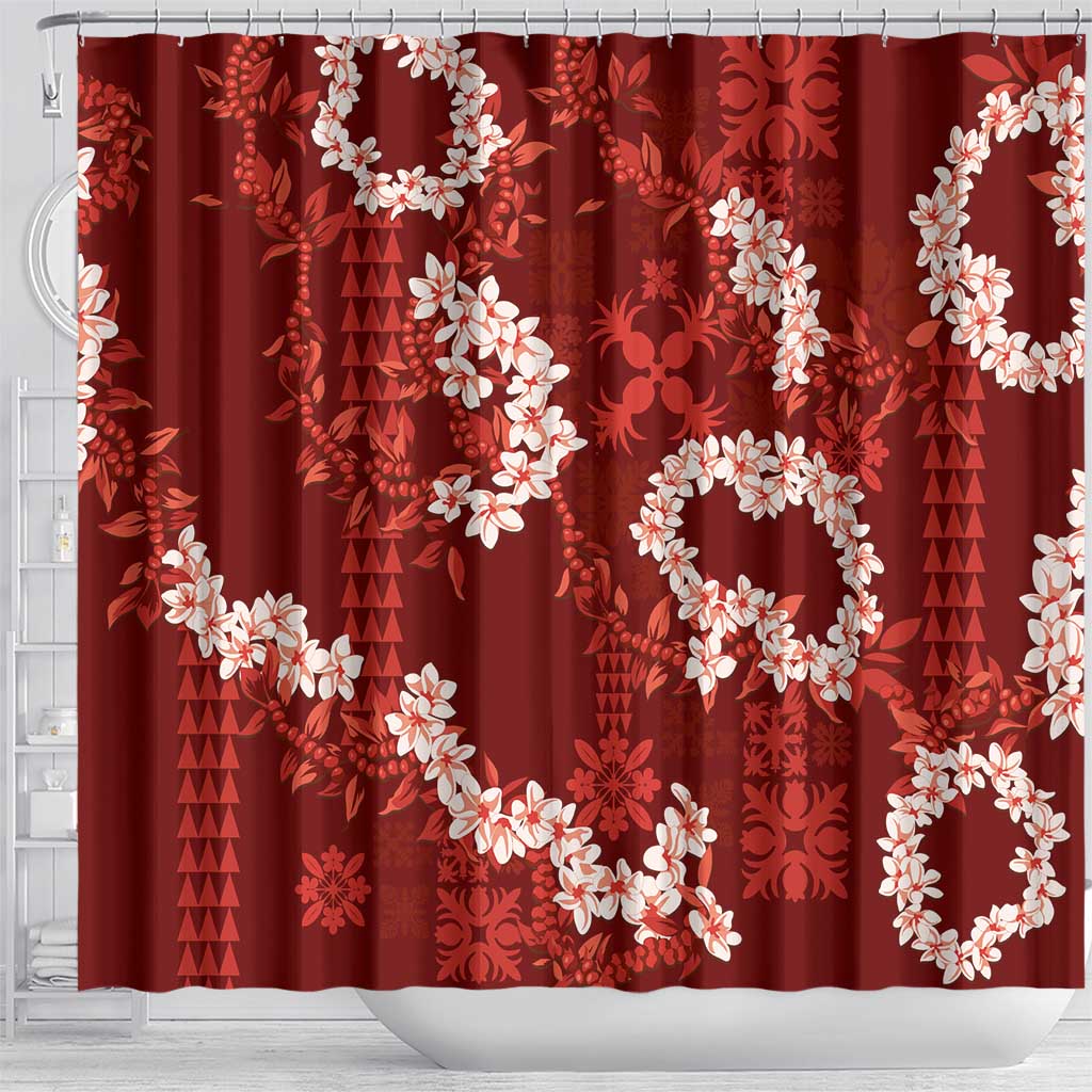Mokihana Maile and Ilima Leis Shower Curtain Ulaʻula Hawaiian Tapa Quilt Pattern LT9 - Polynesian Pride