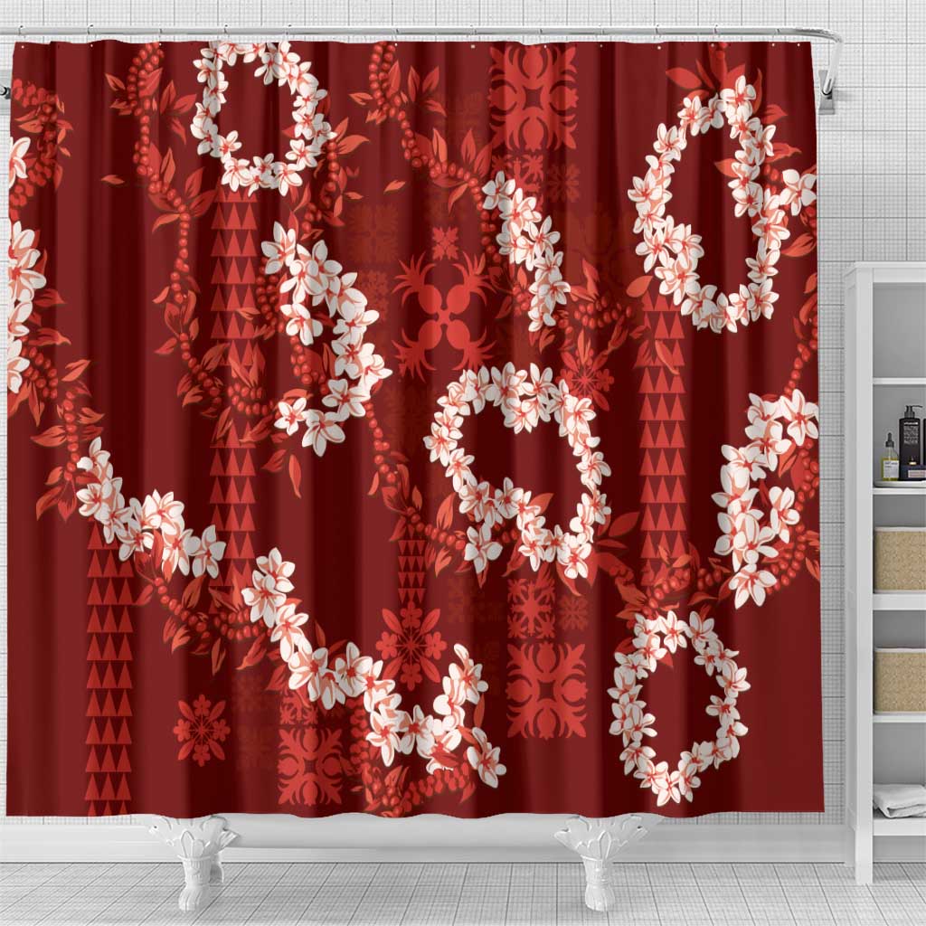 Mokihana Maile and Ilima Leis Shower Curtain Ulaʻula Hawaiian Tapa Quilt Pattern LT9 - Polynesian Pride