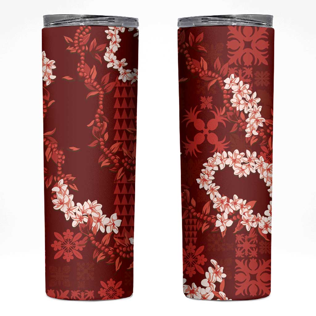 Mokihana Maile and Ilima Leis Skinny Tumbler Ulaʻula Hawaiian Tapa Quilt Pattern - Polynesian Pride