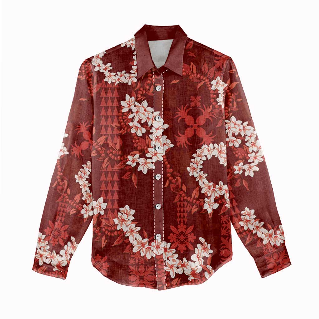 Mokihana Maile and Ilima Leis Women Casual Shirt Ulaʻula Hawaiian Tapa Quilt Pattern LT9 - Polynesian Pride