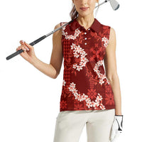 Mokihana Maile and Ilima Leis Women Sleeveless Polo Shirt Ulaʻula Hawaiian Tapa Quilt Pattern - Polynesian Pride