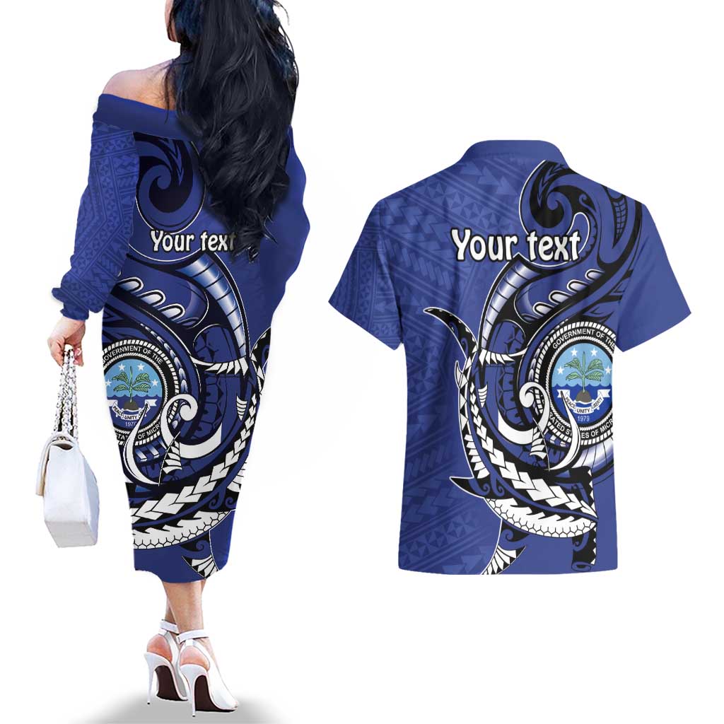 Personalized FSM 1986 Independence Day Couples Matching Off The Shoulder Long Sleeve Dress and Hawaiian Shirt Polynesian Shark Tattoo Style LT9 - Polynesian Pride