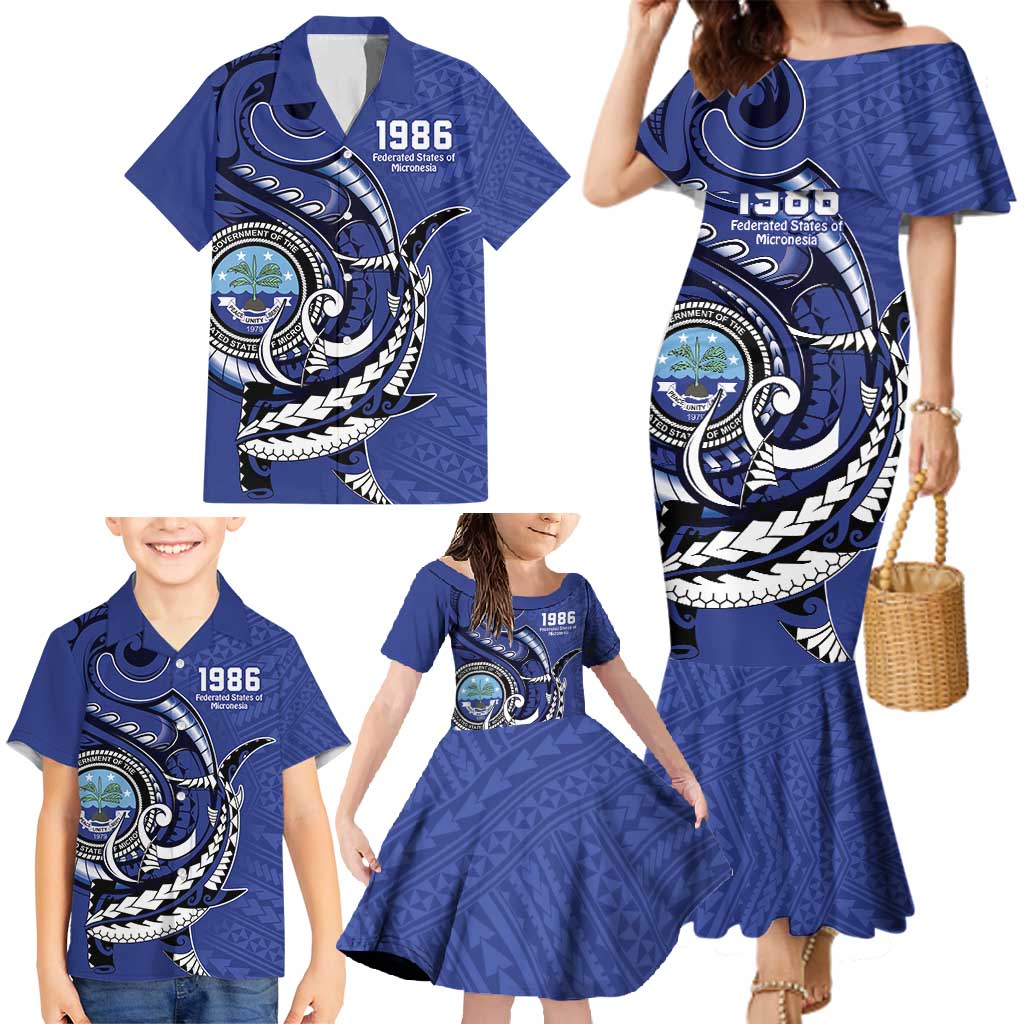 Personalized FSM 1986 Independence Day Family Matching Mermaid Dress and Hawaiian Shirt Polynesian Shark Tattoo Style LT9 - Polynesian Pride