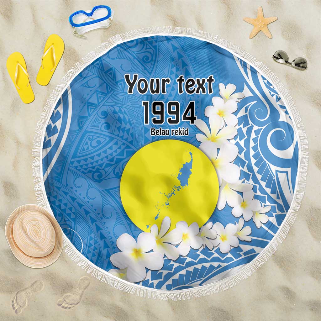 Personalized Palau 1994 Belau Rekid Beach Blanket Polynesian Plumeria Style LT9 One Size 150cm Blue - Polynesian Pride