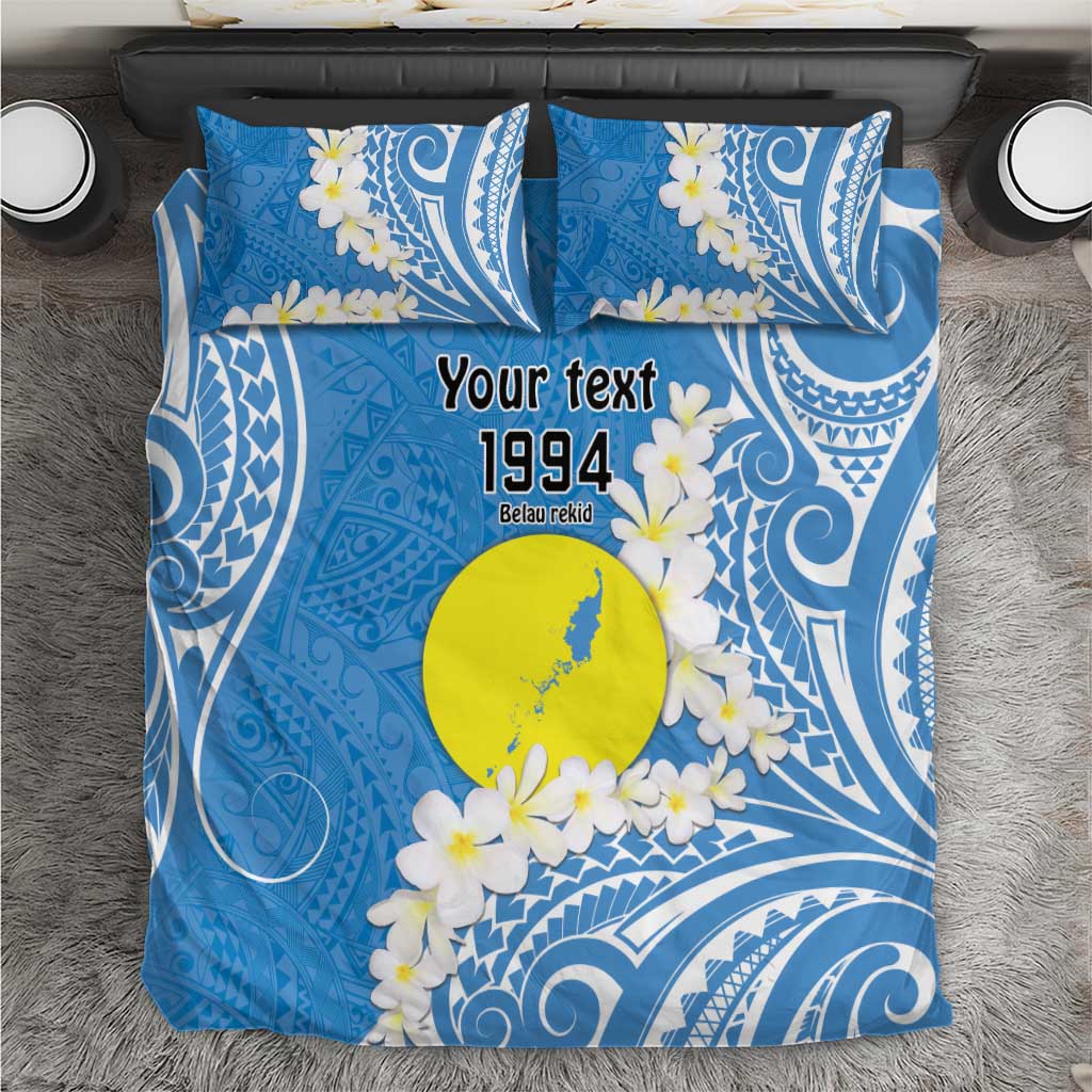 Personalized Palau 1994 Belau Rekid Bedding Set Polynesian Plumeria Style LT9 Blue - Polynesian Pride