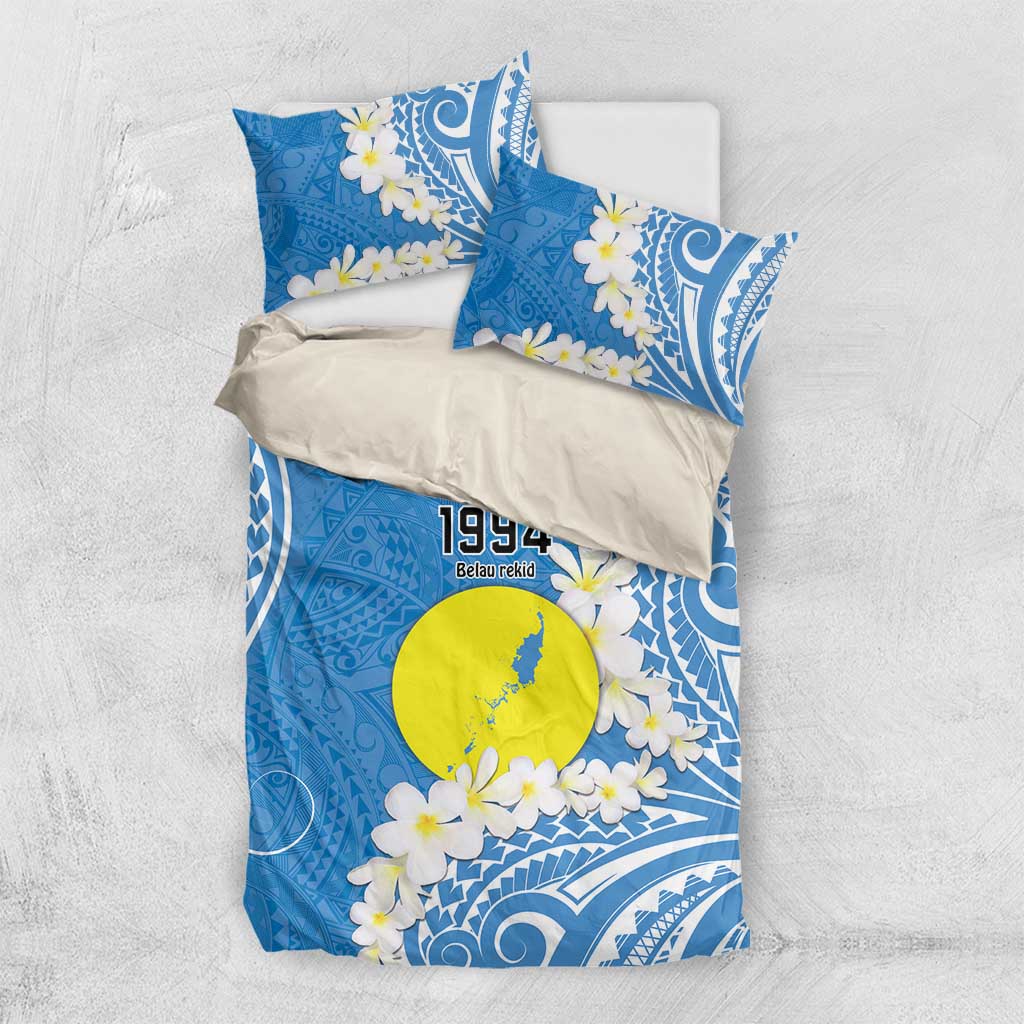 Personalized Palau 1994 Belau Rekid Bedding Set Polynesian Plumeria Style LT9 US Twin 172cm x 218cm Blue - Polynesian Pride