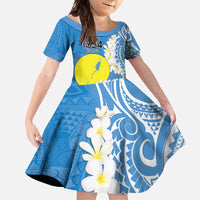 Personalized Palau 1994 Belau Rekid Family Matching Long Sleeve Bodycon Dress and Hawaiian Shirt Polynesian Plumeria Style LT9 Daughter's Dress Blue - Polynesian Pride