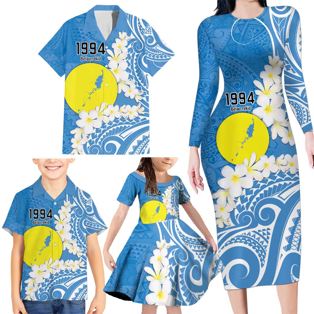 Personalized Palau 1994 Belau Rekid Family Matching Long Sleeve Bodycon Dress and Hawaiian Shirt Polynesian Plumeria Style LT9 - Polynesian Pride