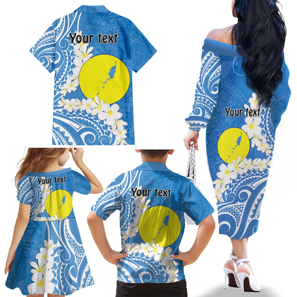 Personalized Palau 1994 Belau Rekid Family Matching Off The Shoulder Long Sleeve Dress and Hawaiian Shirt Polynesian Plumeria Style LT9 - Polynesian Pride