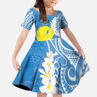 Personalized Palau 1994 Belau Rekid Family Matching Off Shoulder Maxi Dress and Hawaiian Shirt Polynesian Plumeria Style LT9 Daughter's Dress Blue - Polynesian Pride