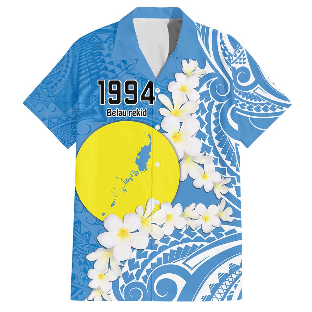 Personalized Palau 1994 Belau Rekid Family Matching Off Shoulder Maxi Dress and Hawaiian Shirt Polynesian Plumeria Style LT9 Dad's Shirt - Short Sleeve Blue - Polynesian Pride