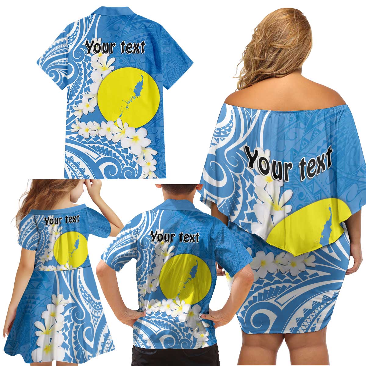 Personalized Palau 1994 Belau Rekid Family Matching Off Shoulder Short Dress and Hawaiian Shirt Polynesian Plumeria Style LT9 - Polynesian Pride