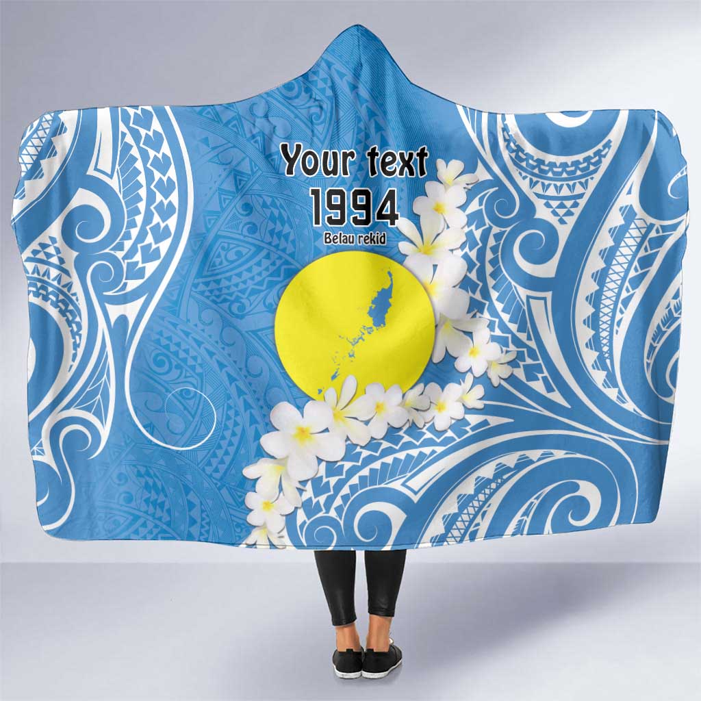 Personalized Palau 1994 Belau Rekid Hooded Blanket Polynesian Plumeria Style LT9 One Size Blue - Polynesian Pride