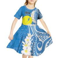 Personalized Palau 1994 Belau Rekid Kid Short Sleeve Dress Polynesian Plumeria Style LT9 - Polynesian Pride
