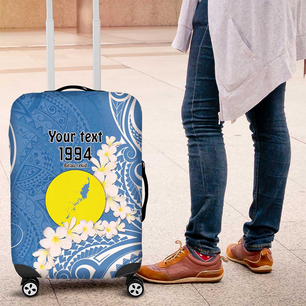 Personalized Palau 1994 Belau Rekid Luggage Cover Polynesian Plumeria Style LT9 Blue - Polynesian Pride