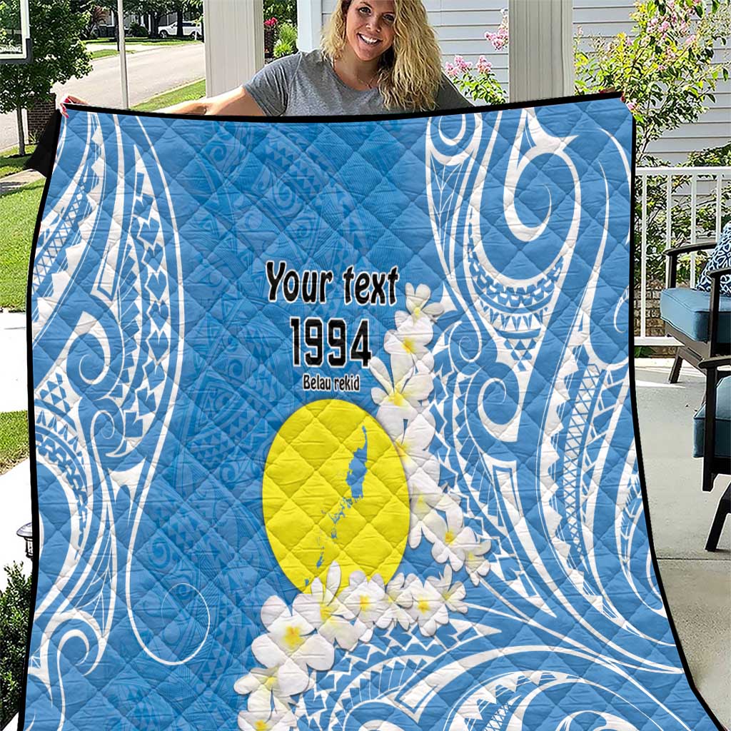 Personalized Palau 1994 Belau Rekid Quilt Polynesian Plumeria Style LT9 Blue - Polynesian Pride