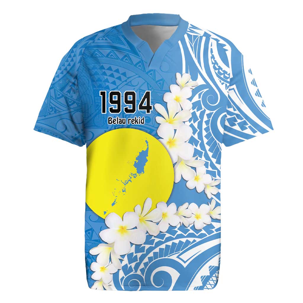 Personalized Palau 1994 Belau Rekid Rugby Jersey Polynesian Plumeria Style LT9 Blue - Polynesian Pride