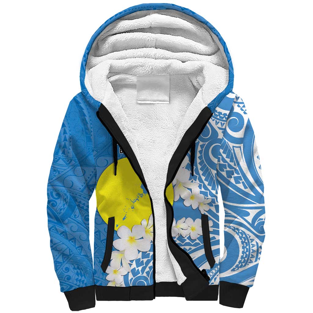 Personalized Palau 1994 Belau Rekid Sherpa Hoodie Polynesian Plumeria Style LT9 Unisex Blue - Polynesian Pride