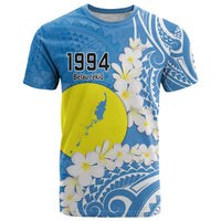 Personalized Palau 1994 Belau Rekid T Shirt Polynesian Plumeria Style LT9 Blue - Polynesian Pride