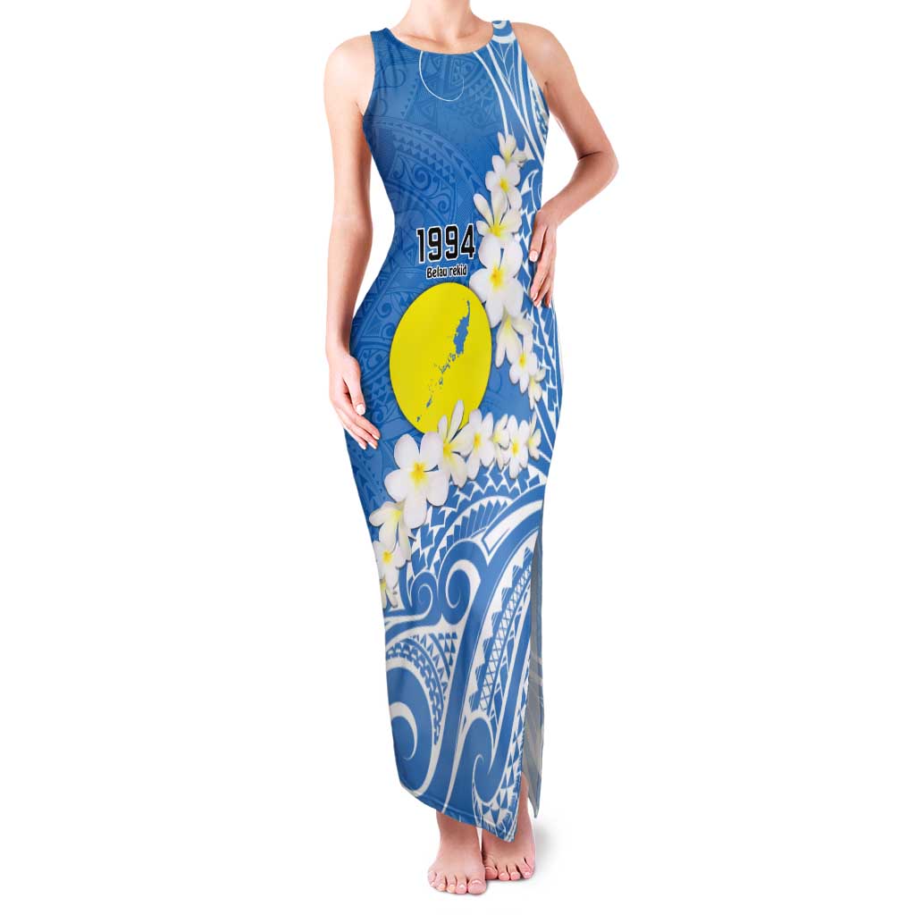 Personalized Palau 1994 Belau Rekid Tank Maxi Dress Polynesian Plumeria Style LT9 Women Blue - Polynesian Pride
