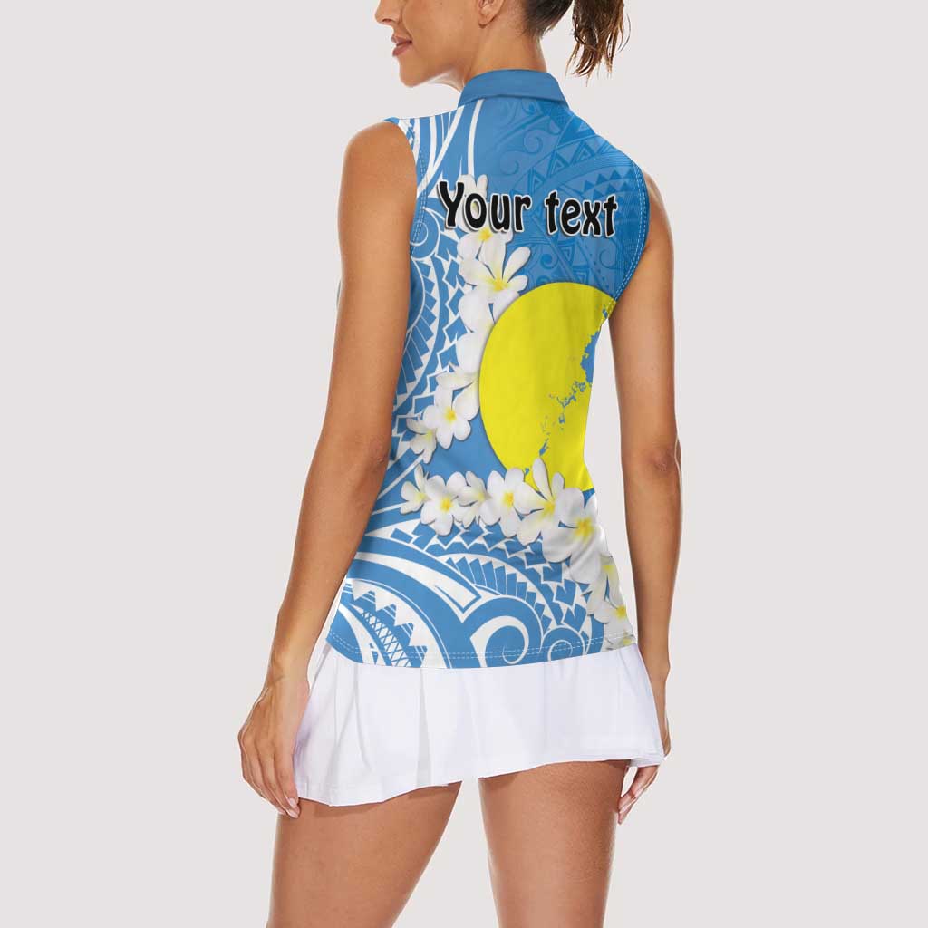 Personalized Palau 1994 Belau Rekid Women Sleeveless Polo Shirt Polynesian Plumeria Style
