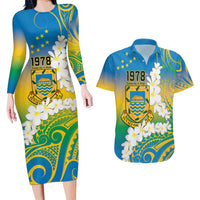 Personalised Tuvalu 1978 Independence Day Couples Matching Long Sleeve Bodycon Dress and Hawaiian Shirt Polynesian Plumeria Style LT9 Gradient - Polynesian Pride