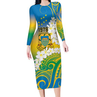 Personalised Tuvalu 1978 Independence Day Family Matching Long Sleeve Bodycon Dress and Hawaiian Shirt Polynesian Plumeria Style LT9 Mom's Dress Gradient - Polynesian Pride