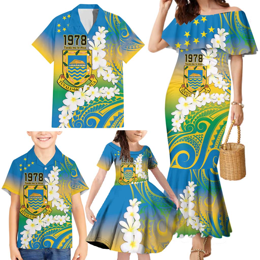 Personalised Tuvalu 1978 Independence Day Family Matching Mermaid Dress and Hawaiian Shirt Polynesian Plumeria Style LT9 - Polynesian Pride