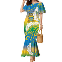 Personalised Tuvalu 1978 Independence Day Family Matching Mermaid Dress and Hawaiian Shirt Polynesian Plumeria Style LT9 Mom's Dress Gradient - Polynesian Pride