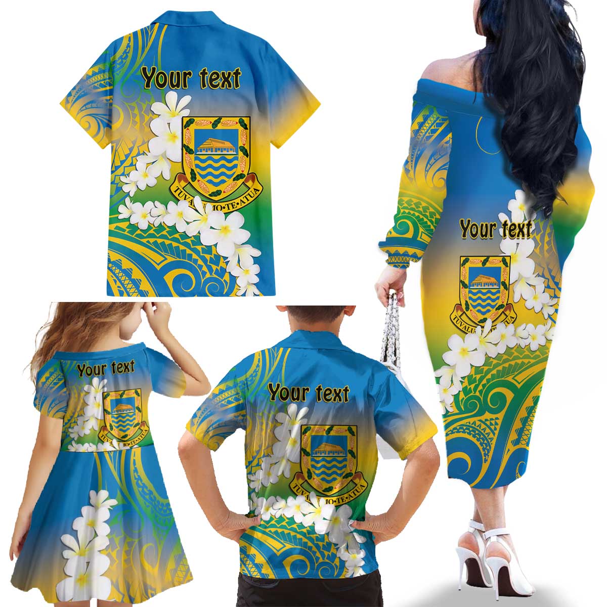 Personalised Tuvalu 1978 Independence Day Family Matching Off The Shoulder Long Sleeve Dress and Hawaiian Shirt Polynesian Plumeria Style LT9 - Polynesian Pride