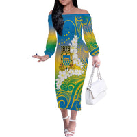 Personalised Tuvalu 1978 Independence Day Family Matching Off The Shoulder Long Sleeve Dress and Hawaiian Shirt Polynesian Plumeria Style LT9 Mom's Dress Gradient - Polynesian Pride